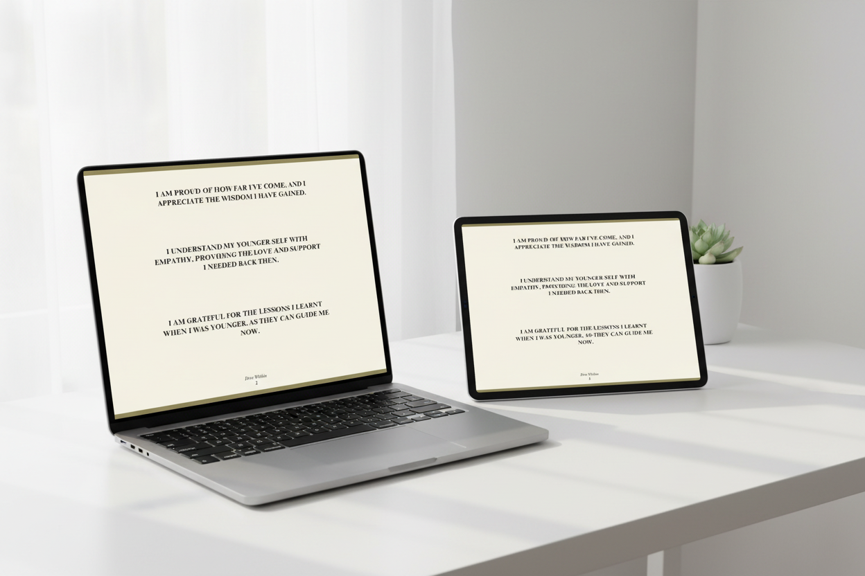 Affirmation page on laptop and tablet