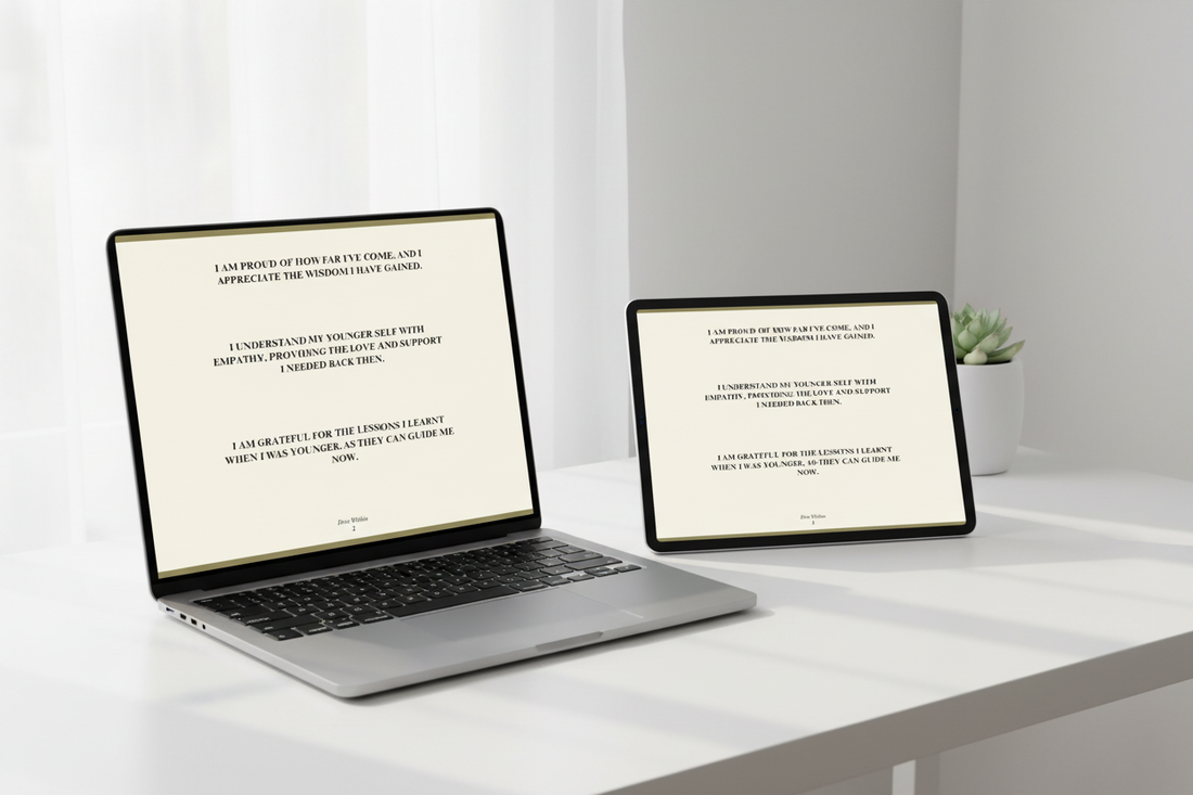 Affirmation page on laptop and tablet