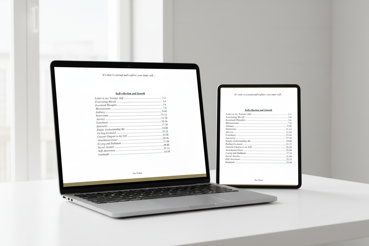 Self-reflection and Growth on laptop and tablet