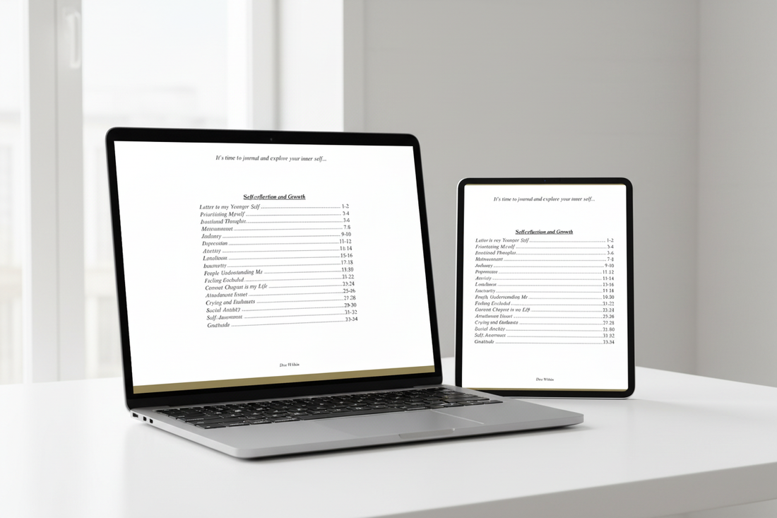 Self-reflection and Growth on laptop and tablet